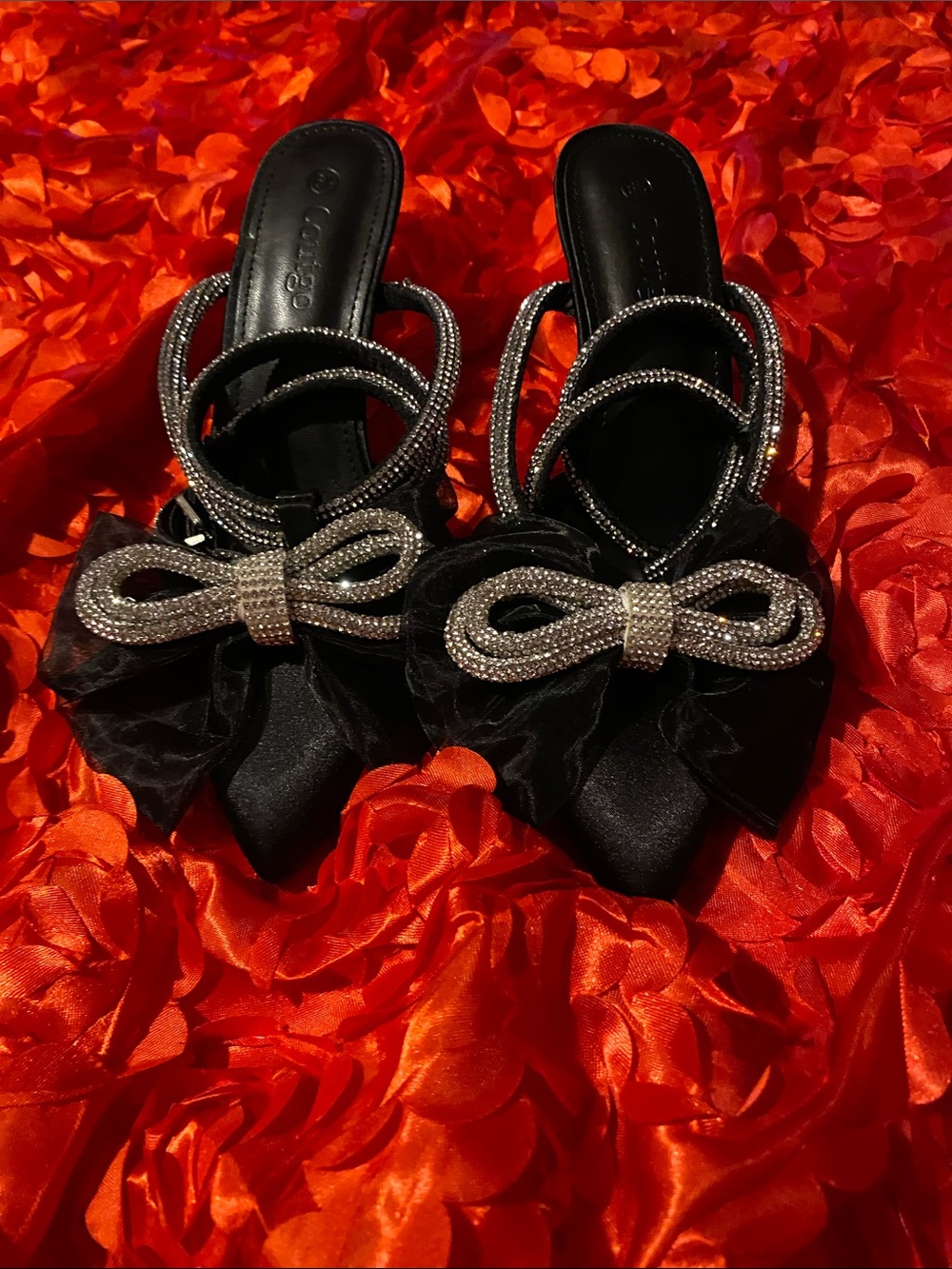 Women's Black Rhinestone Strappy Heeled Sandals